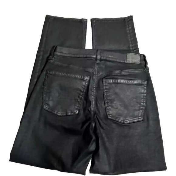 American Eagle Coated Jeans Pants Women's 4 High Rise Straight Black - Picture 2 of 9